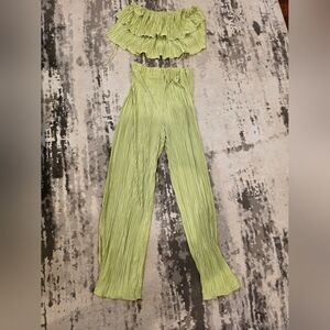 SHEIN Lime Green Pleated Two-Piece Set
